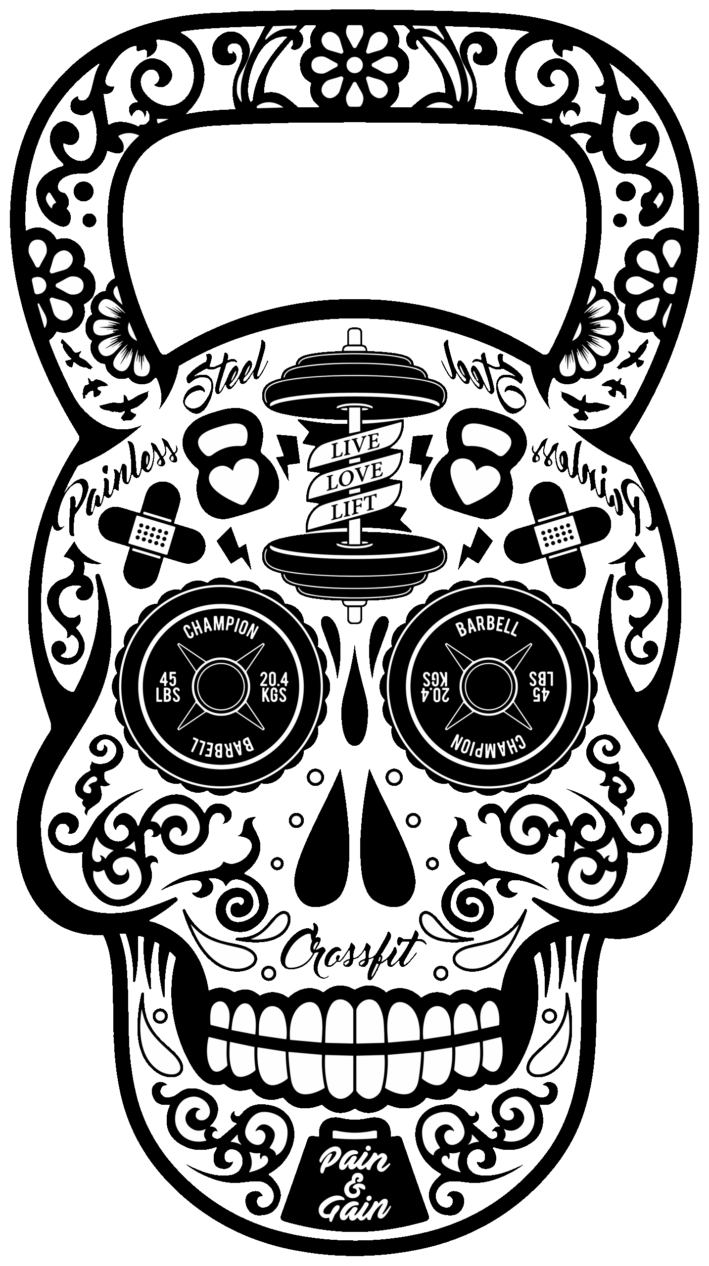 T-shirt floqué Visuel DTF “LIVE LOVE LIFT – PAIN – GAIN SKULL” – Édition CDM 2026