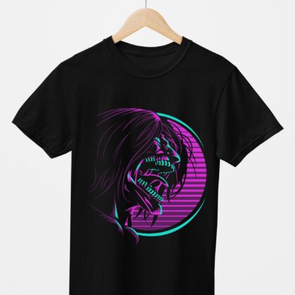 T-shirt floqué Attaque des Titans — Eren Yeager Néon Synthwave