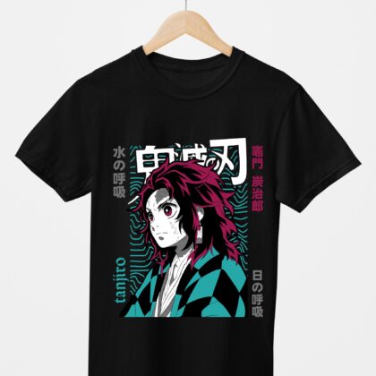 T-shirt floqué Demon Slayer — Tanjiro Kamado Édition Vintage (noir)