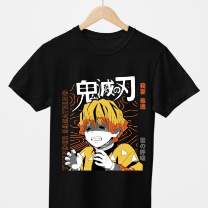 T-shirt floqué Demon Slayer — Zenitsu Agatsuma Pilier de la Foudre (noir)