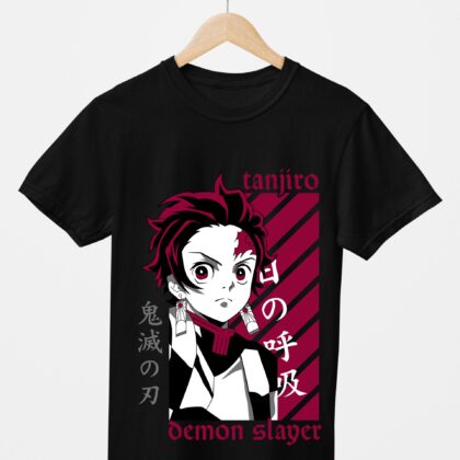 T-shirt floqué Demon Slayer — Tanjiro Kamado Sabre (noir)