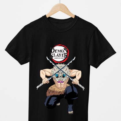 T-shirt floqué Demon Slayer — Inosuke Hashibira Bête Combat (noir)