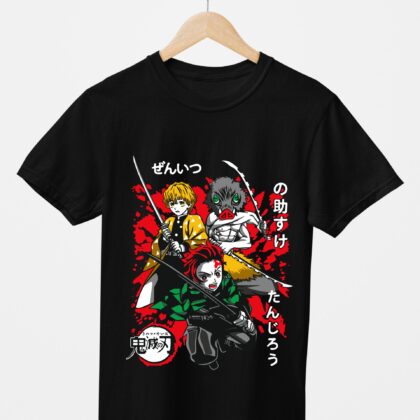 T-shirt floqué Demon Slayer — Zenitsu Agatsuma Édition Foudre (noir)